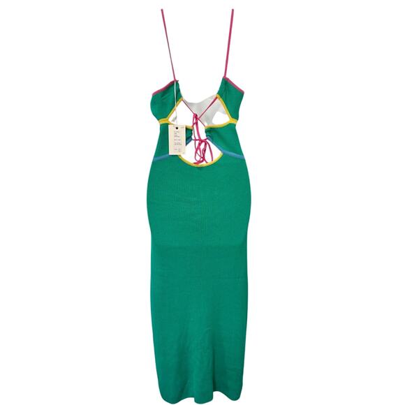 Mother So Knotty Green Multistripe Groove With Me Halter Midi Dress Sz S NEW Tag - Picture 9 of 12
